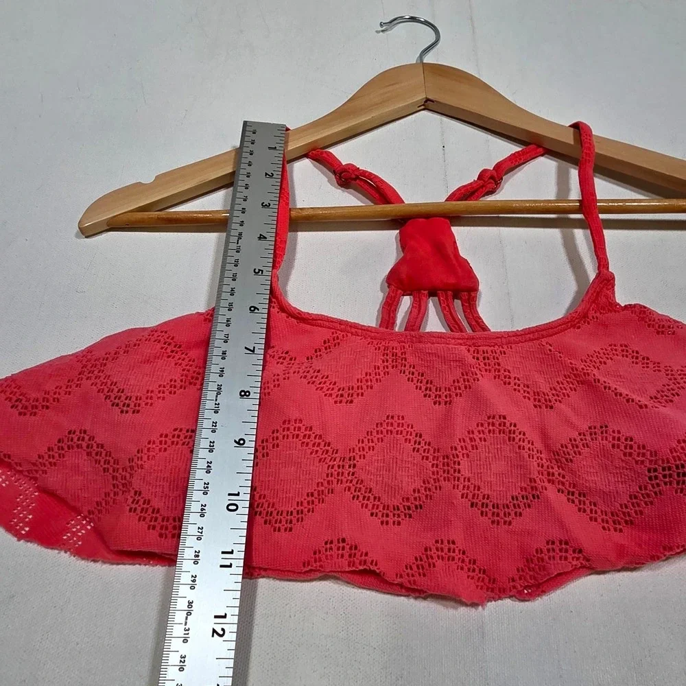 Roxy Bikini Top Women Small Pink Crochet Flounce Racerback Swimwear Beachwear